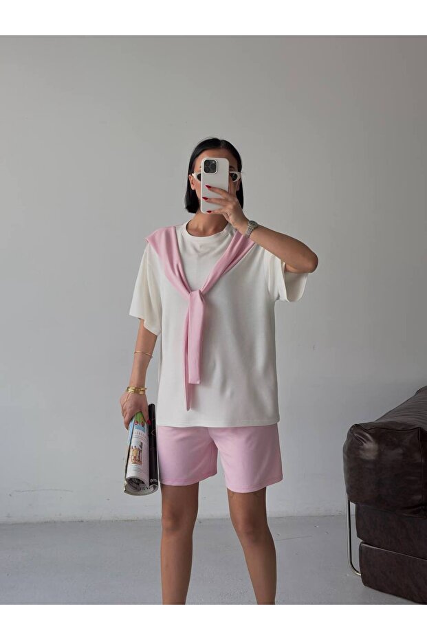 Violessa Oysho Fabric Shawl Collar Shorts Set