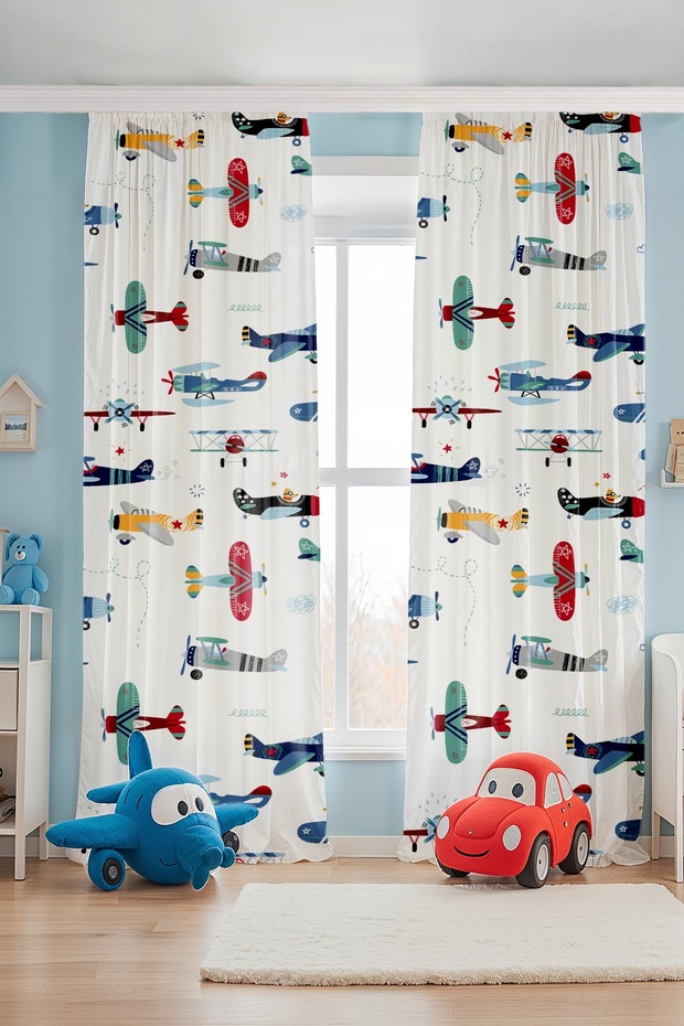 Colorful Flight Patterned Children's Baby Room Background Curtain (Single Wing Pricing)