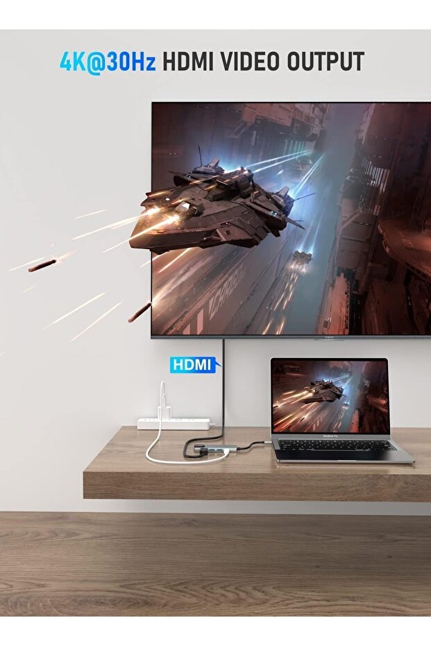 محطة إرساء USB C 5 في 1 بقوة 100 واط ودعم 4K HDMI ونقل بيانات سريع لأجهزة اللابتوب وماك بوك
