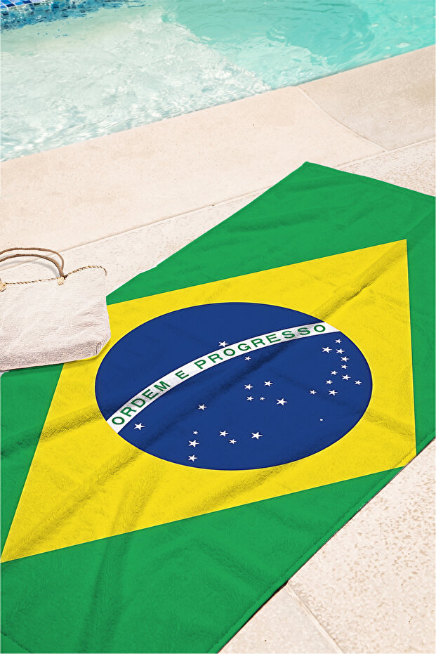 Brazil Flag Themed Beach Towel - Green Yellow Marine Style Quick Drying Microfiber Towel