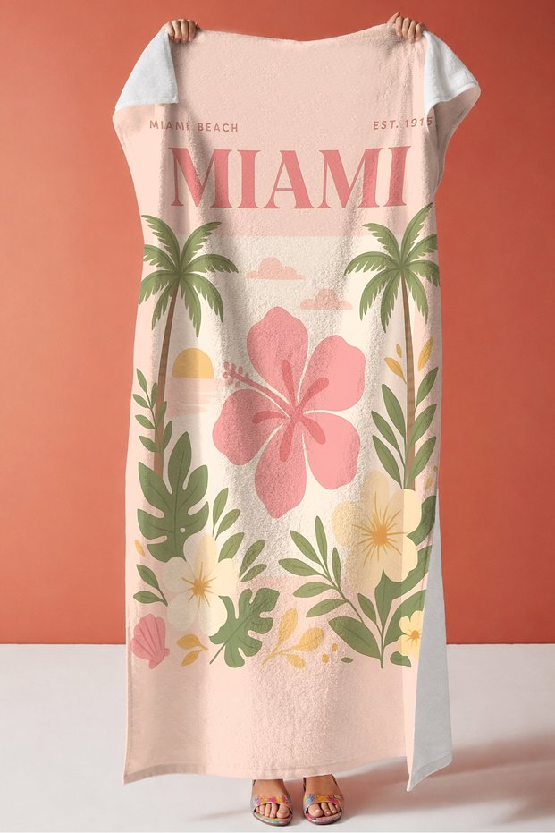 Tropical Floral Miami Palm Beach Towel - Bohemian Pink Summer Themed Pool Sea Bath Beach Cover-Up