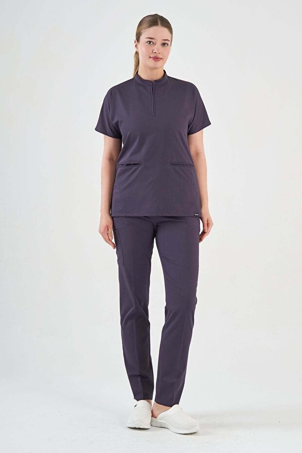Plum Zipper Detailed Surgical Uniform