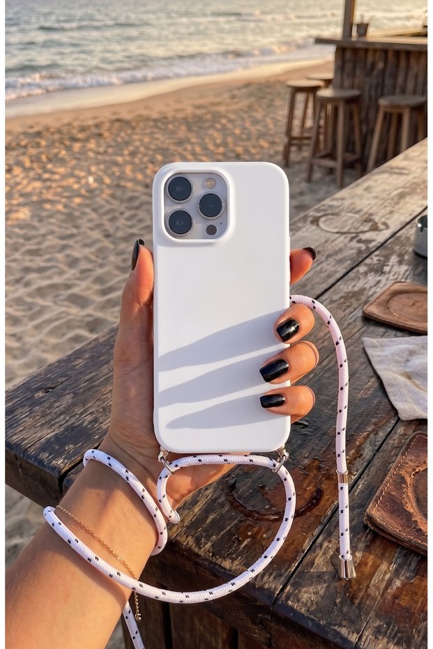 iPhone 15 Pro Soft Silicone Velvet Phone Case with Strap, Rope 130 cm