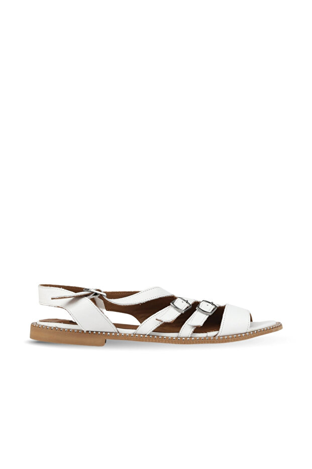 White Leather Women's Flat Sandals