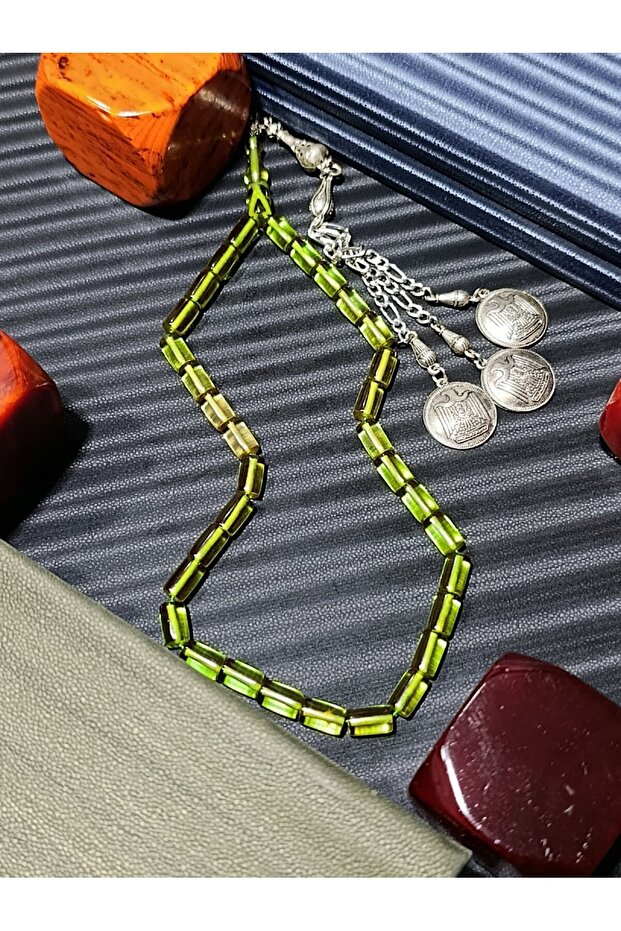 Powdered Amber Prayer Beads – Vibrant Green Cut and Polished