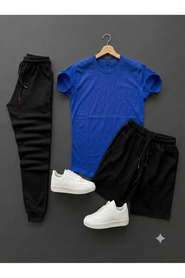 T-Shirt, Sweatpants, Shorts 3-Piece Combination Thin Summer Unprinted Women'S/Men's Unisex Model