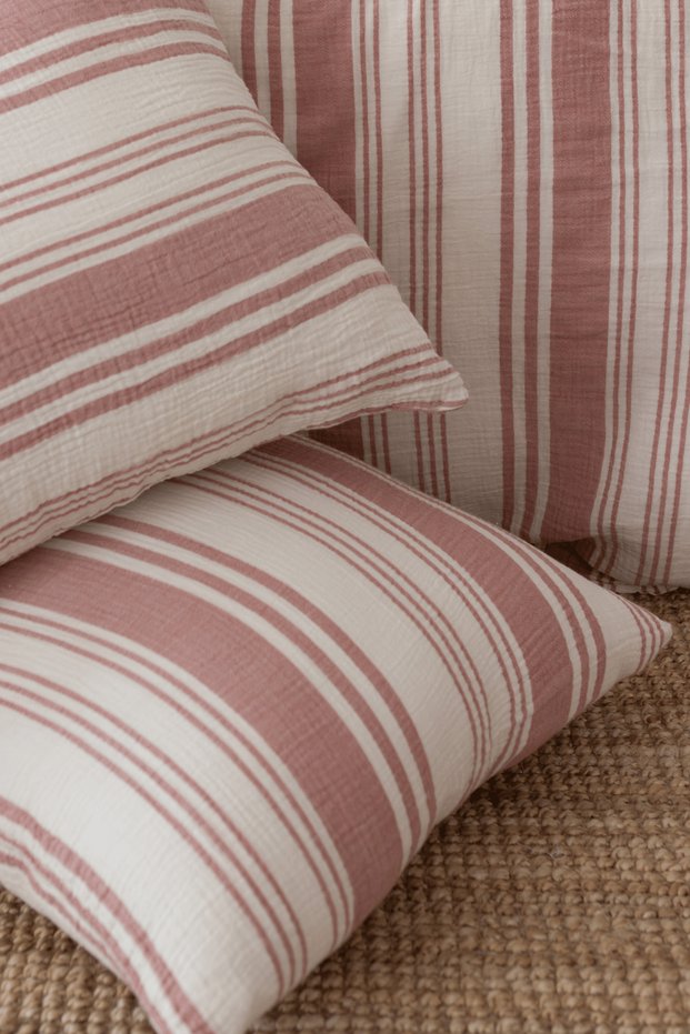Striped Muslin 4 Layer Pillowcase, Organic Cotton Muslin Fabric 50X70 cm 2 Pillowcases