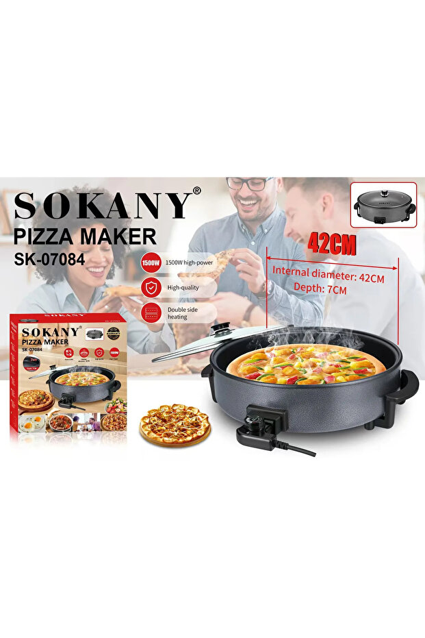 SOKANY 1500W Electric Pizza Maker | 42cm Extra Large Non-Stick Multi-Cooker & Deep Frying Pan