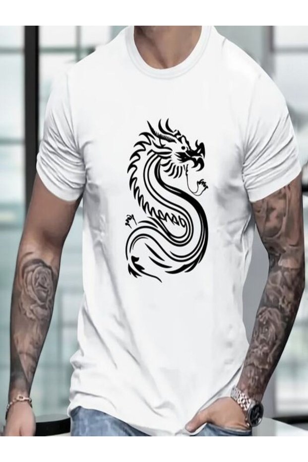 Dragon Printed White Men's T-Shirt