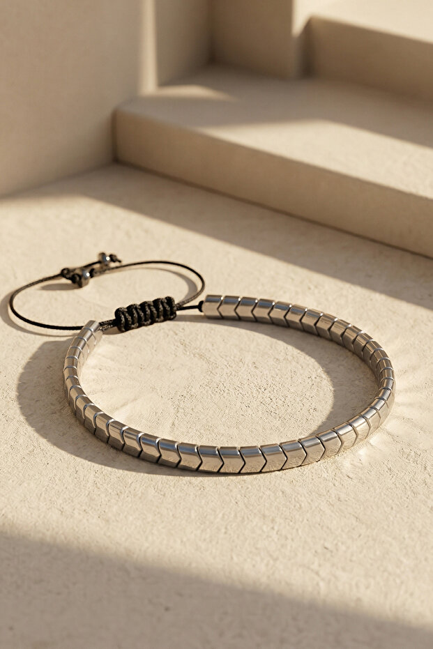 Hematite Stone Adjustable Drawstring Men's Bracelet - 4