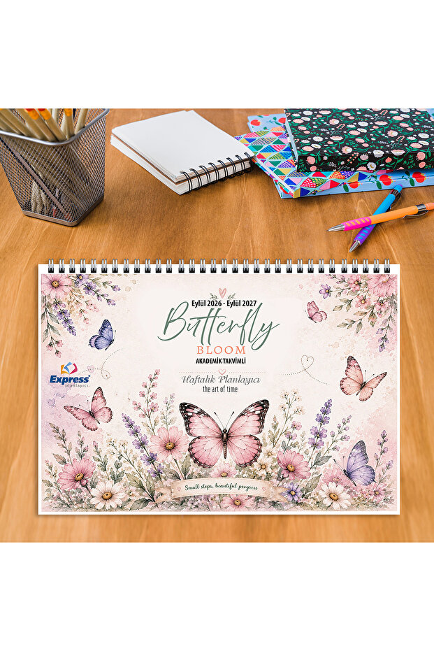 مخطط أسبوعي لمدة 53 أسبوعًا مع تقويم أكاديمي 2026-2027 مقاس A4 أفقي - Butterfly Bloom