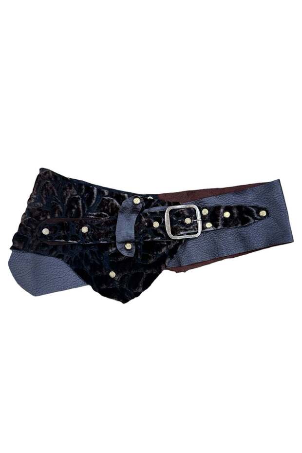 Liora Fur Detailed Bitter Brown Genuine Leather Belt - Handmade Design - Standard Size