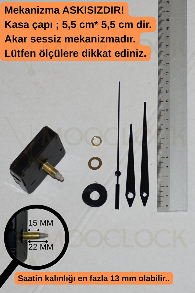 Clock Mechanism, Silent Wall Clock Mechanism, 22 mm Shaft, Scorpion-Minute-Second-(Without Hanger) Short