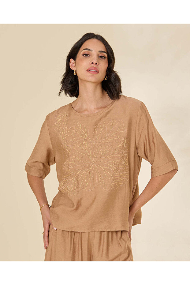 Women Brown Embroidered Blouse
