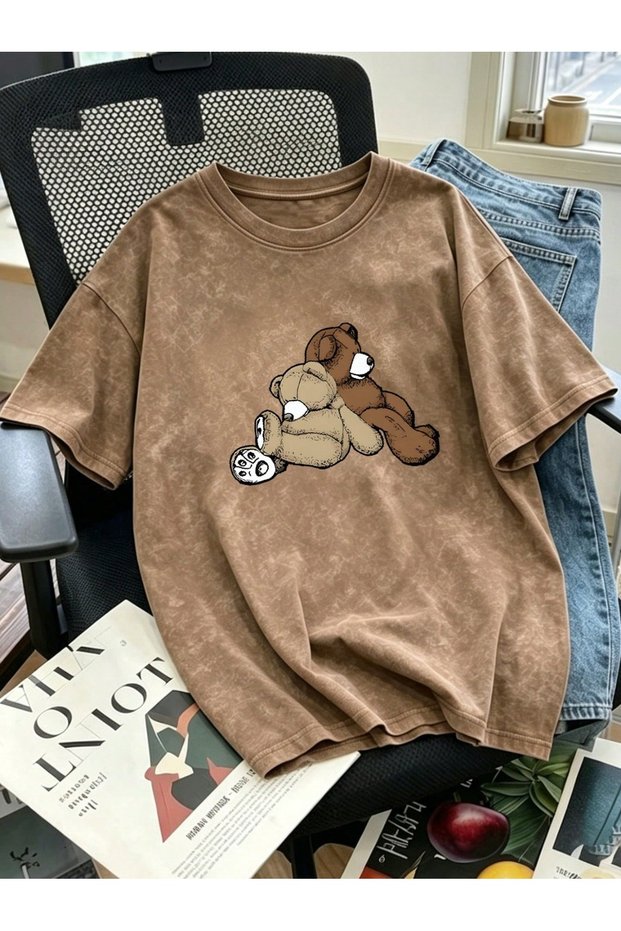 Cute Best Bear's Printed Unisex Washable Vintage Oversize T-Shirt