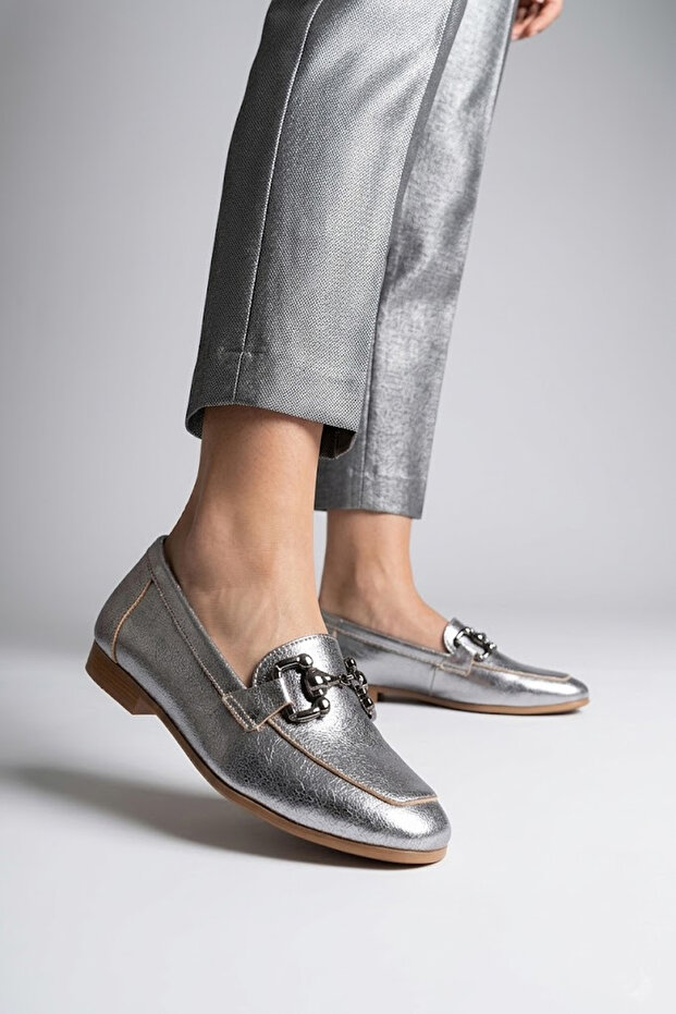 Essece B 01Silver Genuine Leather Women's Ballerinas