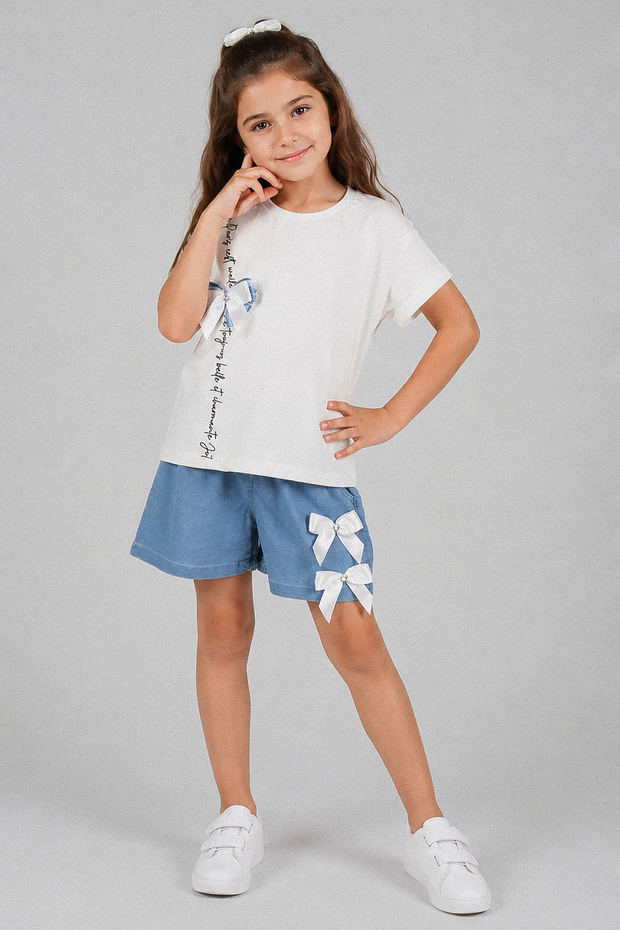 Girl's Double Set with Stoned Bow - 26Y 0881