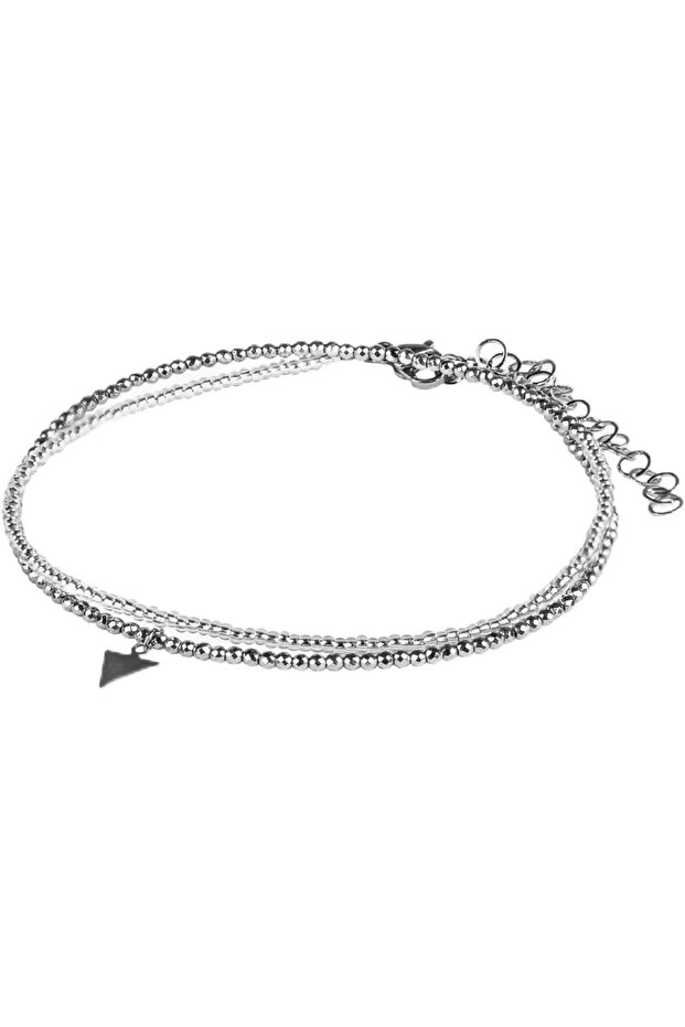 Triangle Women's Anklet, 925 Sterling Silver, Beaded Chain Anklet, with Czech Seed Beads & Hematite, Handmade Adjustable Jewelry