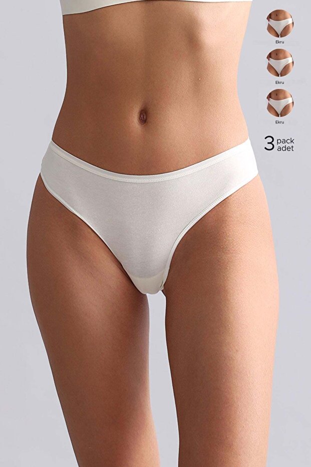 Egyptian Modal by Tencel Hera Brief Thin Elastic 3-Piece Slip Panties Ecru