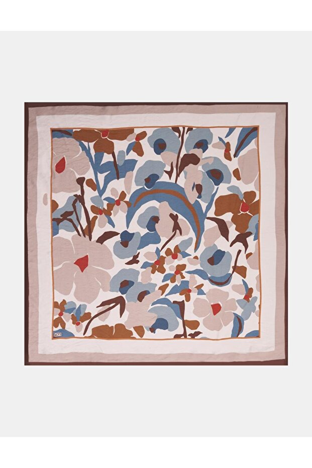 Retro Floral Patterned Viscose Scarf Coffee