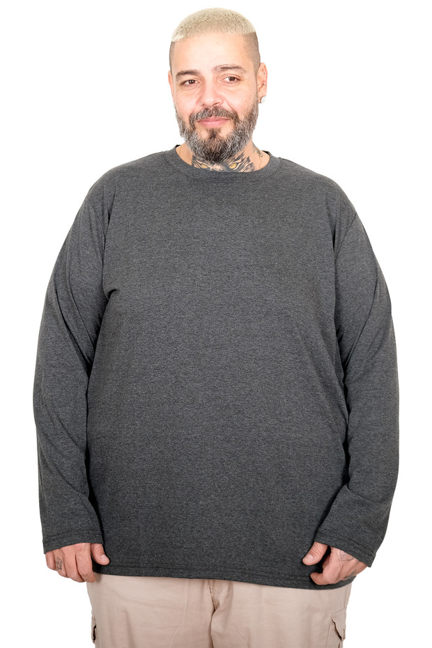 Mode XL Large Size Men's Long Sleeve Crew Neck T-Shirt 20102 Anthracite