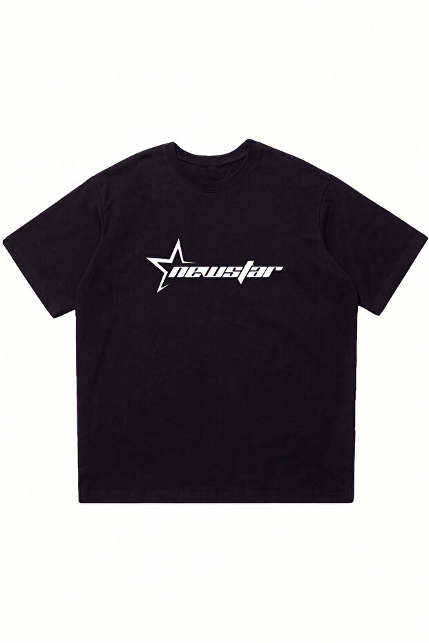 Newstar Printed Black Oversize Crew Neck T-Shirt