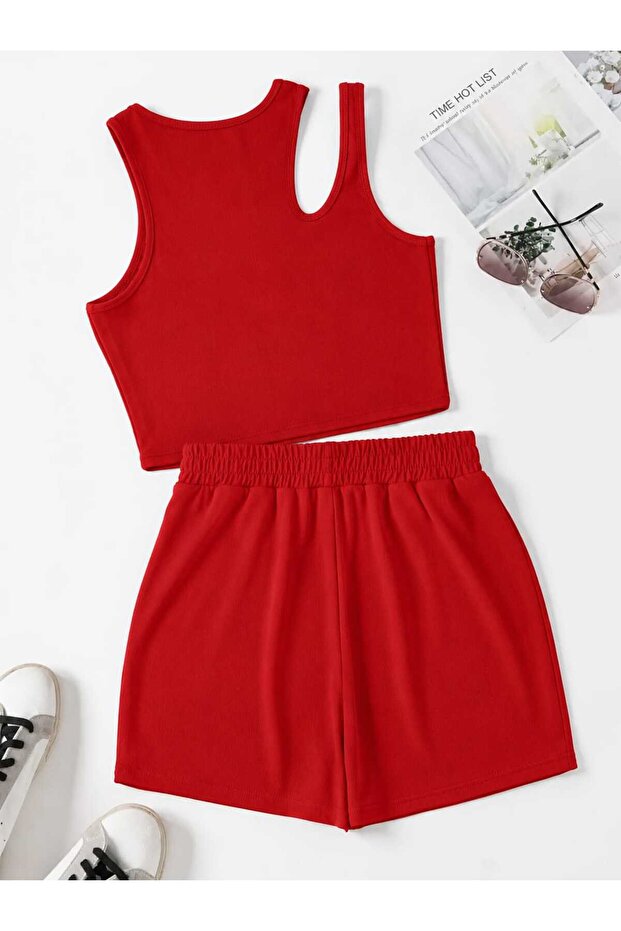 Women's Asymmetrical Crop Blouse with Shorts Bottom Top Two Piece Set