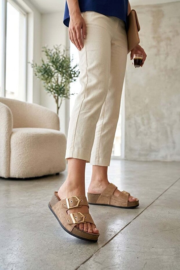 Elit Asern1701S Women's Flat Slippers Tan
