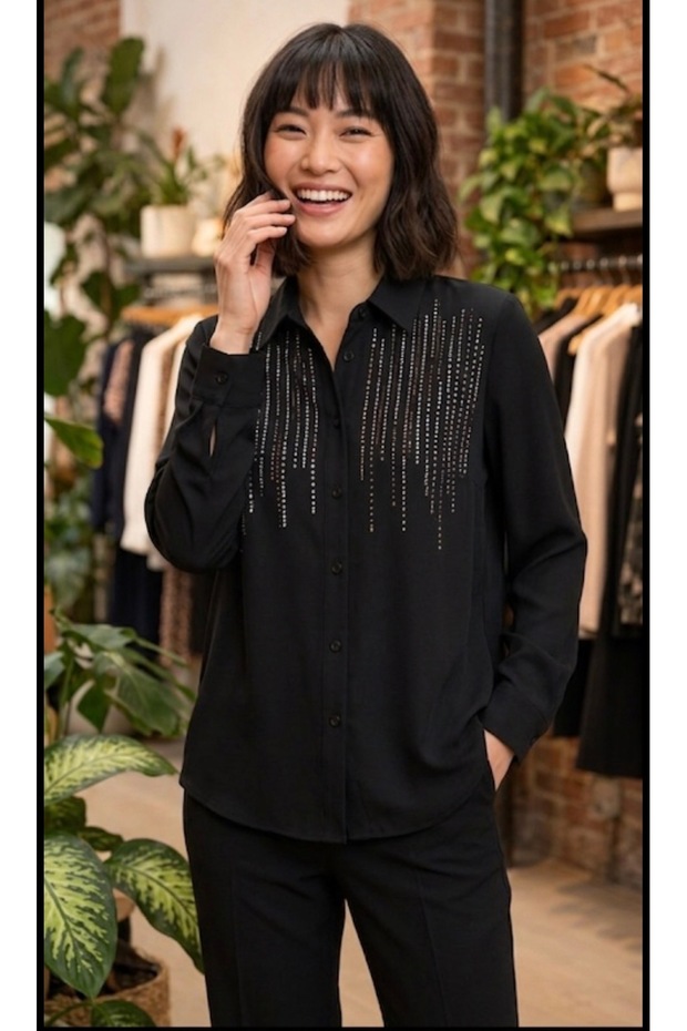 Sofia Linen-Blend Summer Shirt with Stone Details