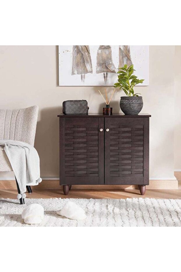 Saki Shoe Rack 12 Pairs With 2 Door - Walnut