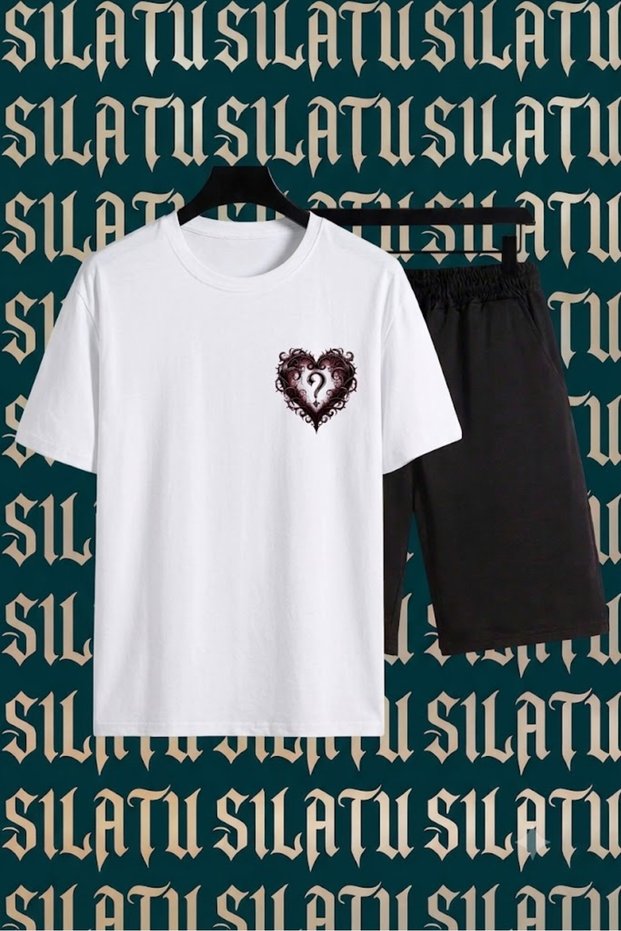 Heart[?] Printed Shorts T-Shirt Set