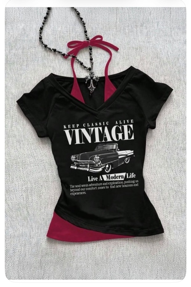 Vintage Modern Life Y2K Short Sleeve Blouse with Additional Strap