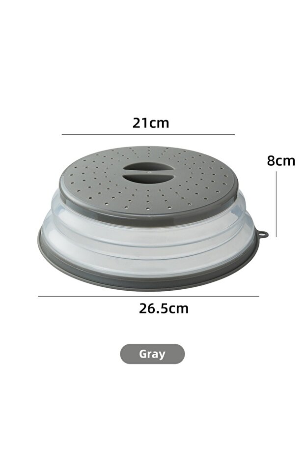grey-No bottom 10.2 inch Microwave Plate Cover 2 In 1 Cover as Splatter Guard Collapsible Lid for Pl