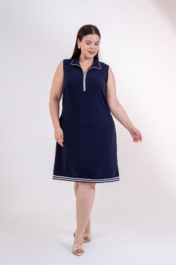 Women's Plus Size Zipper Stripe Detailed Dress