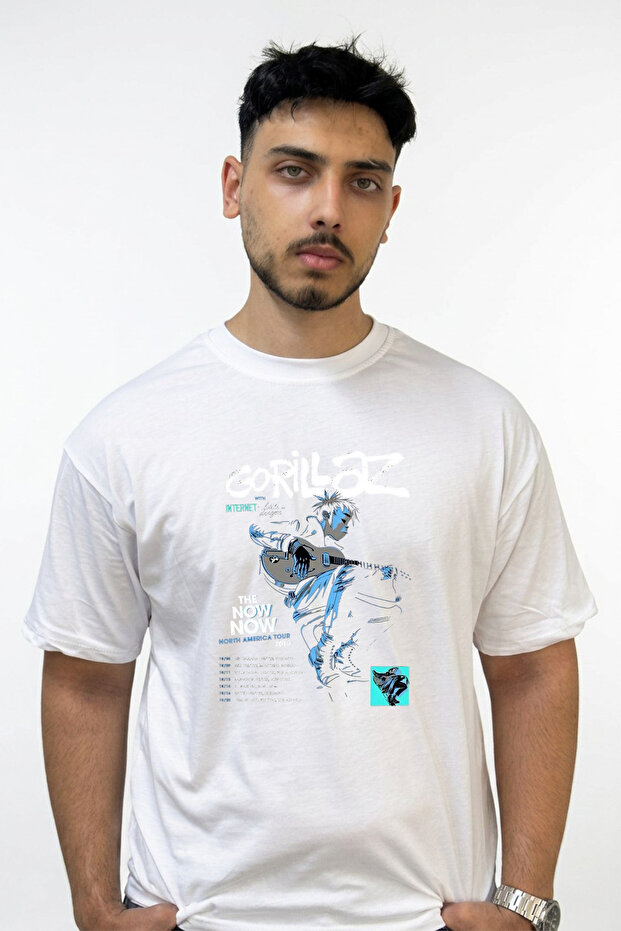 Gorillaz Noodle Design Printed Oversize White T-Shirt