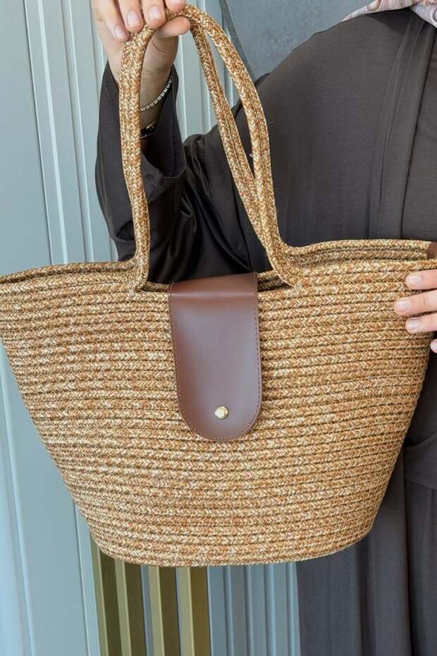 Duffy Covered Straw Bag Brown