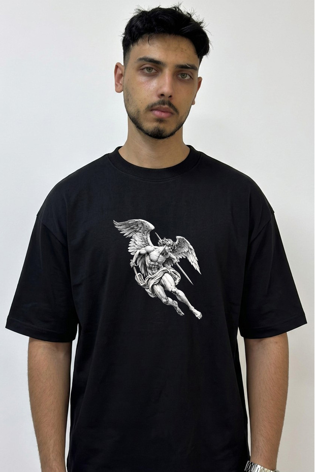 Archangel Michael_1 Design Printed Oversize Black T-Shirt