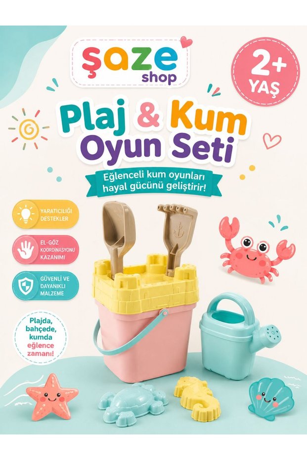 🌊 Şaze Shop Large Size Castle Bucket Beach Play Set for Ages 2+ Sand and Sea Toys