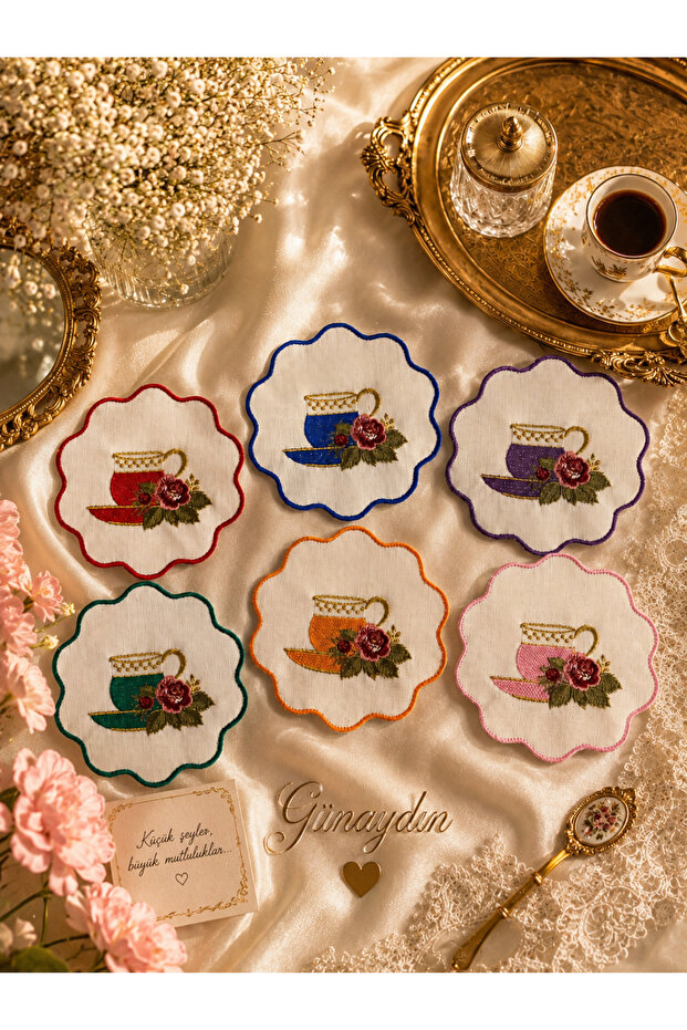 Renklifincan Embroidered 6-Piece Coffee Napkin Set