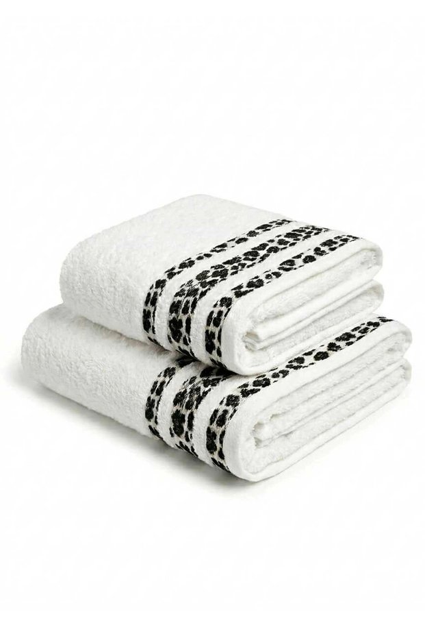 2 Piece Bath Towel Set 100% Cotton 70X140+50X90 cm Savana White