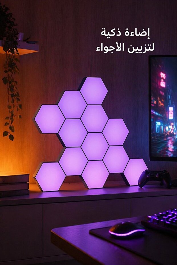 6 ألواح إضاءة LED ذكية للحائط بألوان RGB مع تحكم عبر التطبيق ومزامنة الموسيقى لغرفة الألعاب، تصميم سداسي قابل للتخصيص