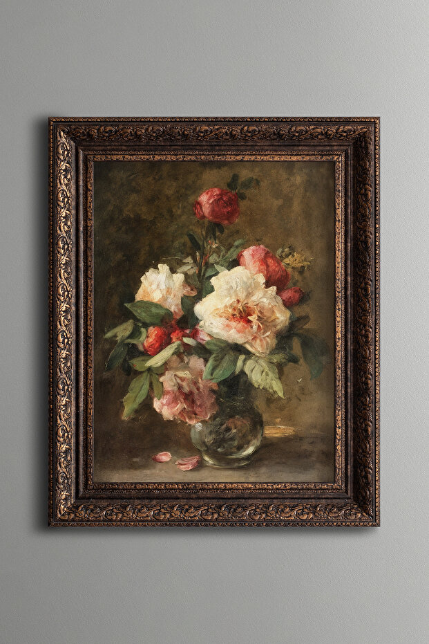 Pink and White Flowers in a Vase - Vintage Patterned Painting - Thick Model