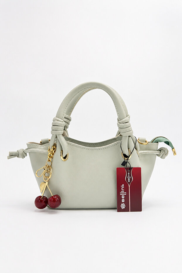 Cherry Women's Green Hand and Shoulder Bag with Cherry Charm Accessory