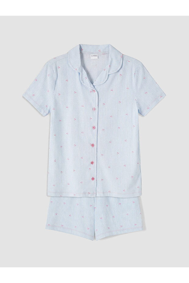 Vizyon New Season Shirt Collar Girls' Shorts Pajama Set
