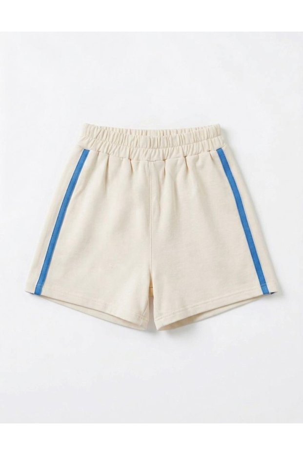 Unisex Children's Double Striped Sports Combed Cotton Shorts with Elastic Waistband