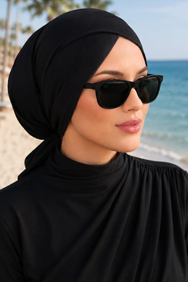 Women's Hijab Cap with Crossed Front and Back Tie, Suitable for Pool and Sea Use