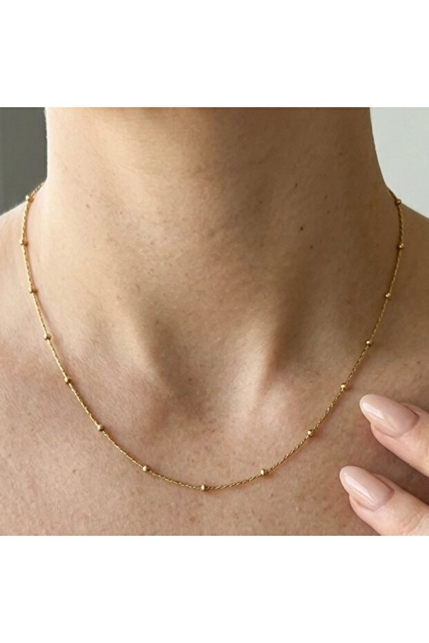 Thin Twisted Chain Gold Beaded Satellite Necklace Minimalist Necklace