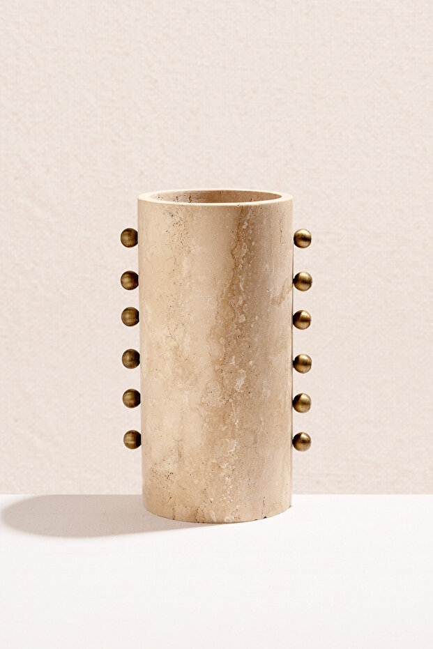 مزهرية ترافرتين للزينة 30 سم، مزهرية زخرفية أنيقة