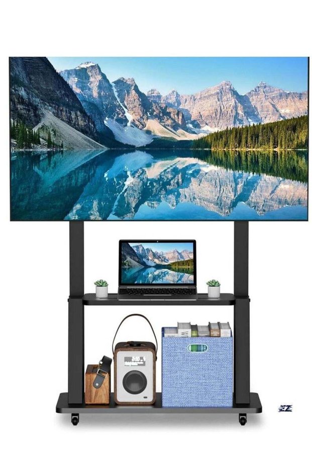 Mobile TV Stand, Rolling TV Stand, Mobile TV Cart with Wheels for 32-70 Inch TV, Portable TV Stand with Shelf, Height Adjustable, Holds up to 40KG, Ideal for Conference, Commercial & Home Us