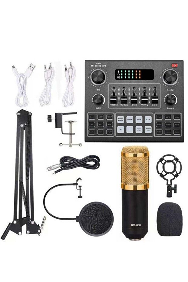Elite V9 Sound Card & BM800 Pro Microphone Bundle for Advanced Broadcasting